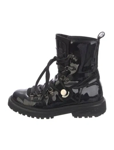 Pre-owned Moncler Patent Leather Combat Boots In Black