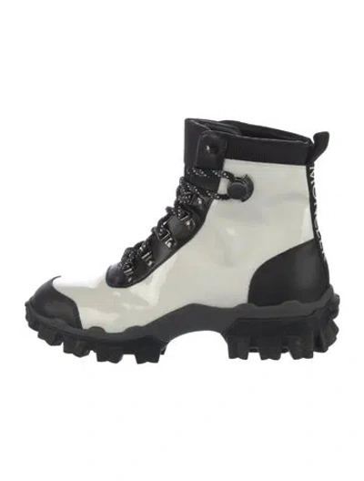 Pre-owned Moncler Patent Leather Combat Boots In White