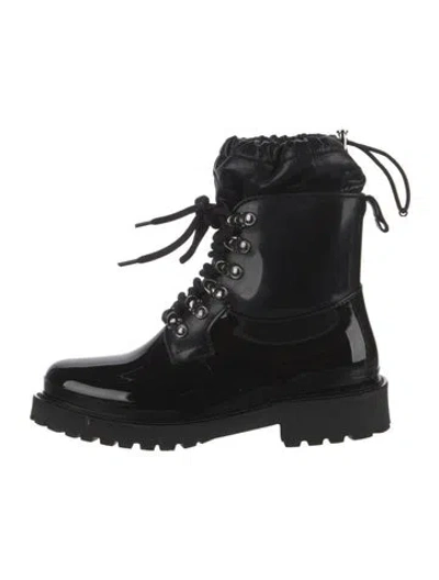 Pre-owned Moncler Patent Leather Grosgrain Trim Lace-up Boots In Black