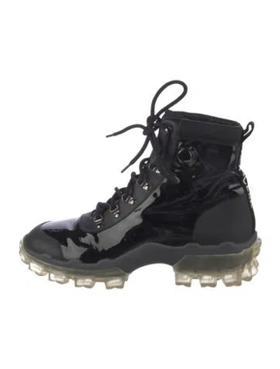 Pre-owned Moncler Patent Leather Hiking Boots In Black