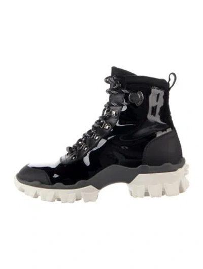 Pre-owned Moncler Patent Leather Hiking Boots In Black/white