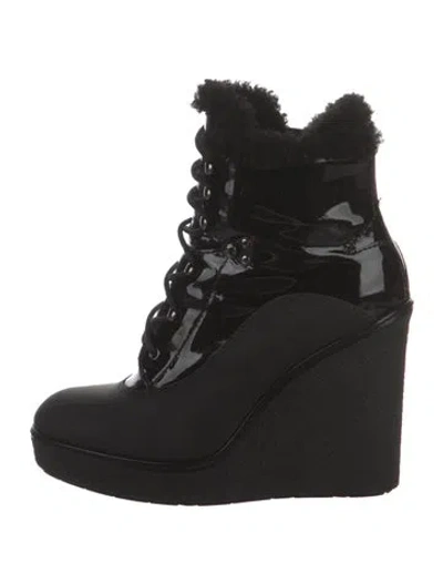 Pre-owned Moncler Patent Leather Lace-up Boots In Black