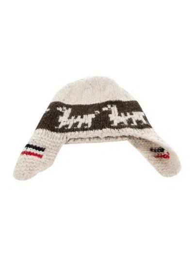 Pre-owned Moncler Pattern Print Wool Knit Beanie In Brown