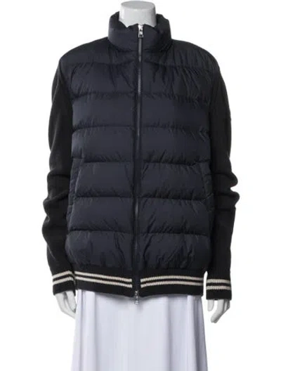 Pre-owned Moncler Patterned Down Jacket In Blue