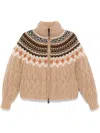 Moncler Patterned-jacquard Puffer Jacket In Brown
