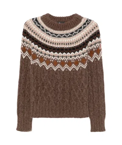 Moncler Patterned-jacquard Jumper In Brown