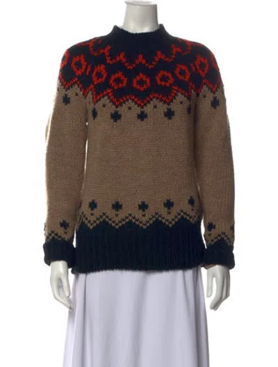 Pre-owned Moncler Patterned Mock Neck Sweater In Brown