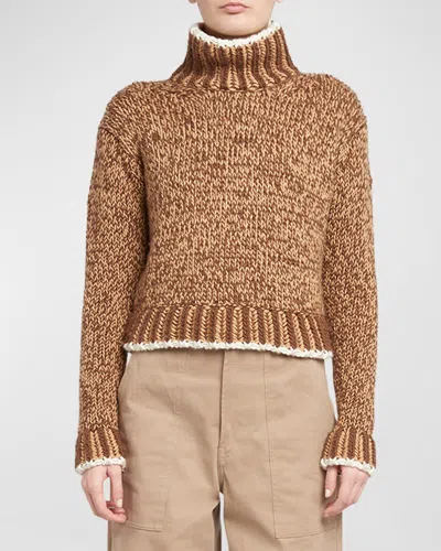 Moncler Patterned Wool Turtleneck Sweater In Beige