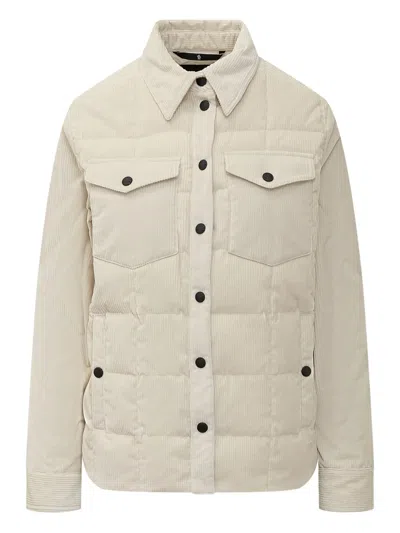 Moncler Doudoune-chemise Paulet En Velours Côtelé In Neutral