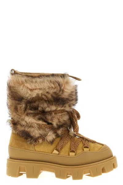 Moncler Peak Apres Suede And Shearling Ankle Boots In Orange