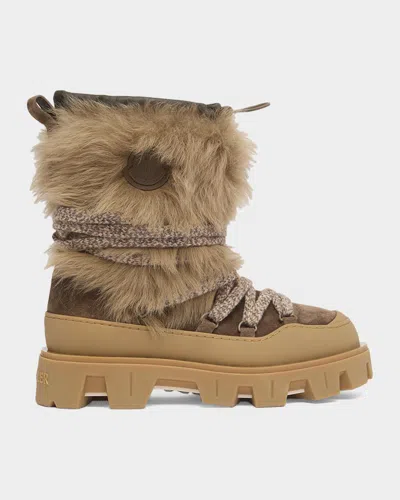 Moncler Peak Apres Shearling And Suede Boots In Brown