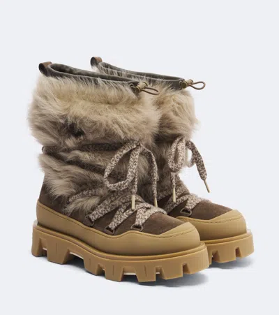 Moncler Peak Apres Shearling And Suede Boots In Brown