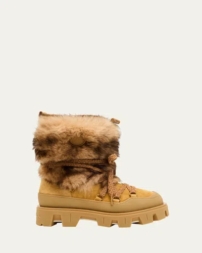 Moncler Peak Apres Suede And Shearling Ankle Boots In Orange