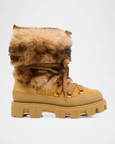 Moncler Peak Apres Suede And Shearling Ankle Boots In Orange