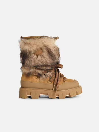 Moncler 'peak Après' Suede Boots And Camel Beige Shearling In Multi