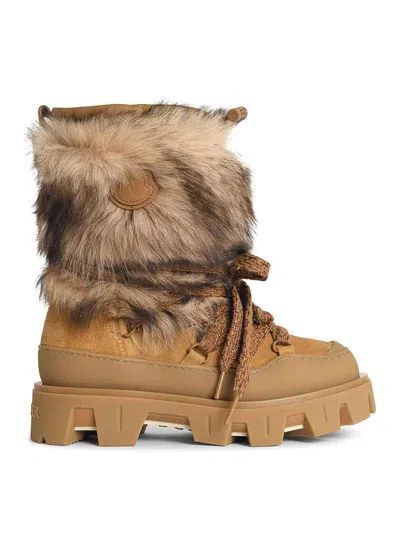 Moncler Peak Apres Suede And Shearling Ankle Boots In Orange
