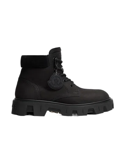 Moncler Peak City Nubuck  Suede Ankle Boots In Black