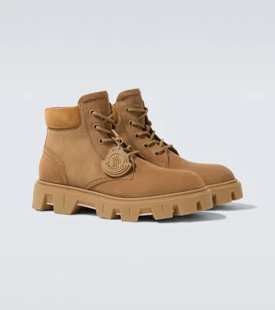 Moncler Peak City Suede Ankle Boots Chunky Sole In Brown