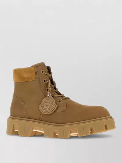Moncler Peak City Suede Ankle Boots Chunky Sole In Brown