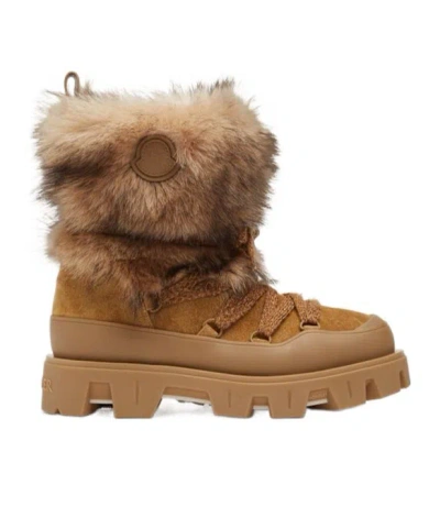 Moncler Peak Apres Suede And Shearling Ankle Boots In Orange