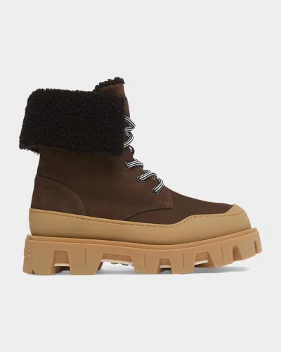 Moncler Peak Snowcap Shearling And Leather Ankle Boots In Brown