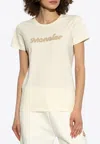 Moncler Pearl Embroidered Logo T-shirt In Cream