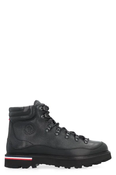 MONCLER PEBBLED LEATHER HIKING BOOTS FOR MEN IN BLACK