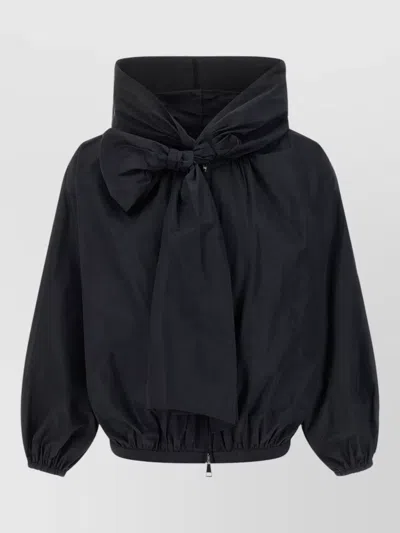 Moncler Pecher Hooded Jacket Front Bow Cuffs In Blue