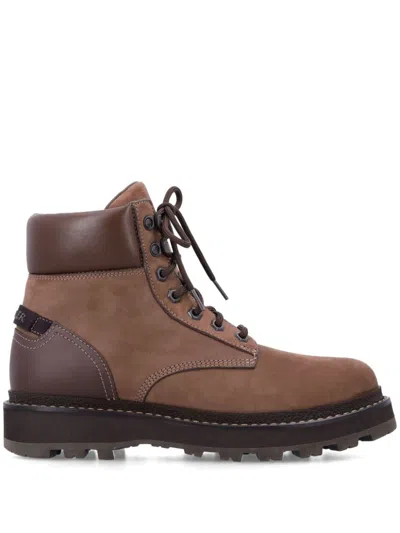 Moncler Men's Peka Suede Lace-up Ankle Boots In Brown