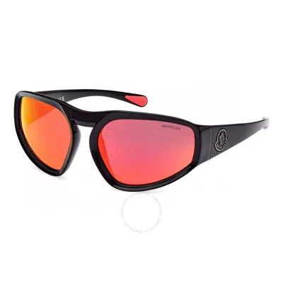 Moncler Pentagra Red Mirrored Wrap Men's Sunglasses Ml0248 01u 62