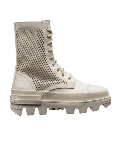 Moncler Perforated Lace-up Boots In White