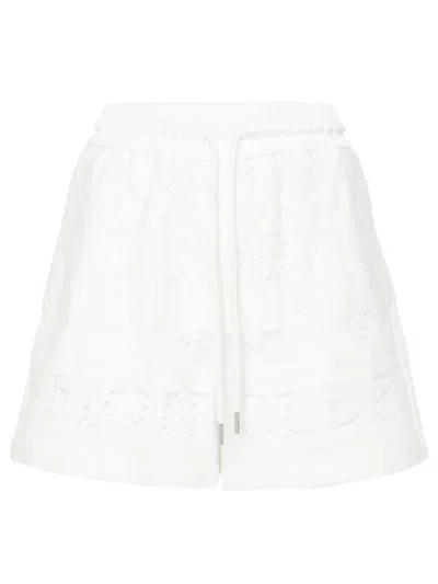 Moncler Perforated-logo Lace Shorts In White
