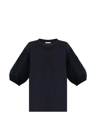 Moncler Perforated Puff-sleeve T-shirt In Blue