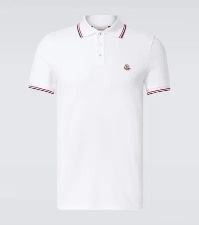 Moncler Cotton Piquet Polo Shirt With Tricolor Trim In White