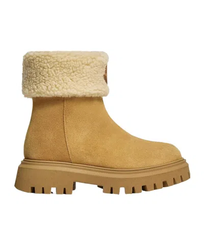 Moncler Petit Aurea Mid Suede Boots In Animal Print