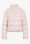 Moncler Short Down Puffer Jacket With High Collar In Neutral