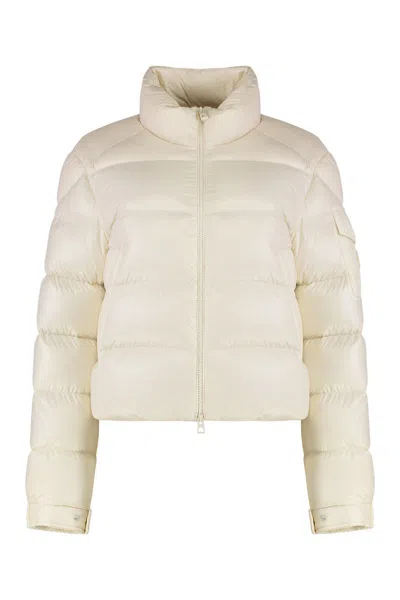 Moncler Short Down Puffer Jacket With High Collar In Neutral