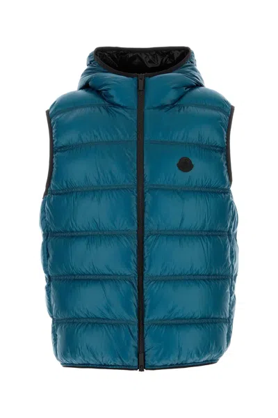 Moncler Petrol Blue Nylon Sleeveless Pantestrel Down Jacket