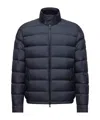 Moncler Quilted Down Jacket With High Collar And Logo Patch In Blue