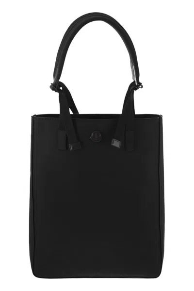 Moncler Spacious Tote Bag With Shoulder Strap And Handles In Black