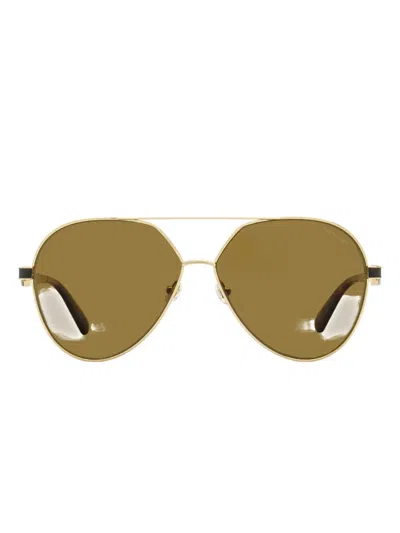 Moncler Pilot Wide-bridge Sunglasses In Gold