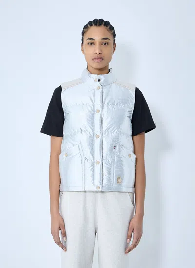 Moncler Pinchot Lamé Down Gilet In Silver