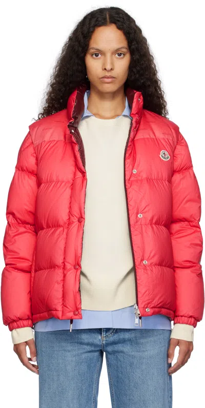 MONCLER PINK & BURGUNDY VERONE SHORT REVERSIBLE DOWN JACKET