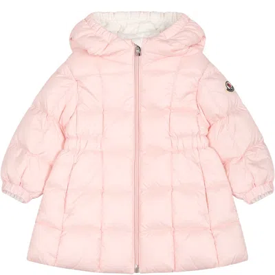 Moncler Kids' Pink Anya Down Jacket For Baby Girl With Logo