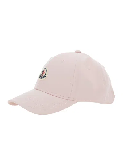 Moncler Pink Baseball Cap With Logo Patch In Cotton Woman