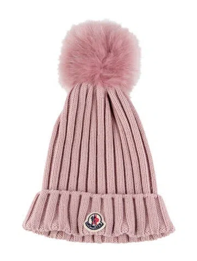 Pre-owned Moncler Pink Beanie With Pink Pom Pom