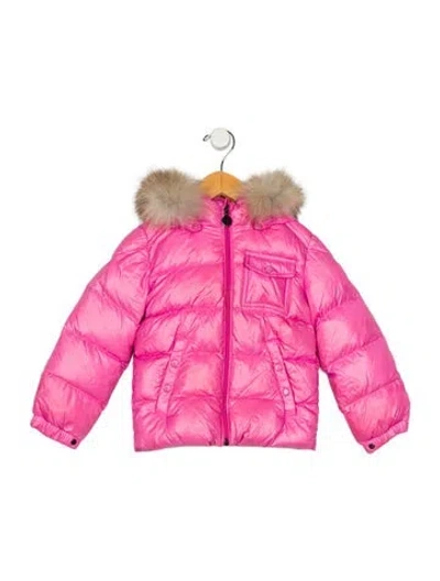 Pre-owned Moncler Babies' Pink Casual Puffer Jacket With Fur Lined Trim Detachable Hood And Zip Closure