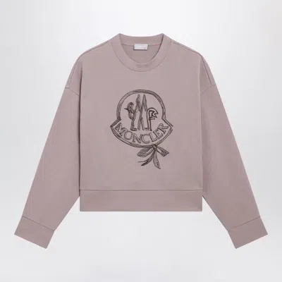 Moncler Pink Cotton Sweatshirt With Embroidered Logo In Animal Print