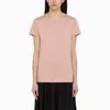 MONCLER MONCLER PINK COTTON T-SHIRT WITH LOGO PATCH