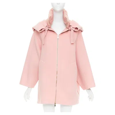 Pre-owned Moncler Pink Double Face Virgin Wool Cashmere Goose Down Hooded Jacket Sz0 Xs